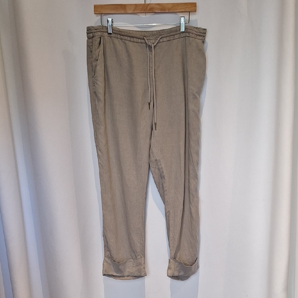 Michael Stars Gray 100% Linen Croped Cuffed Pull-on Pants